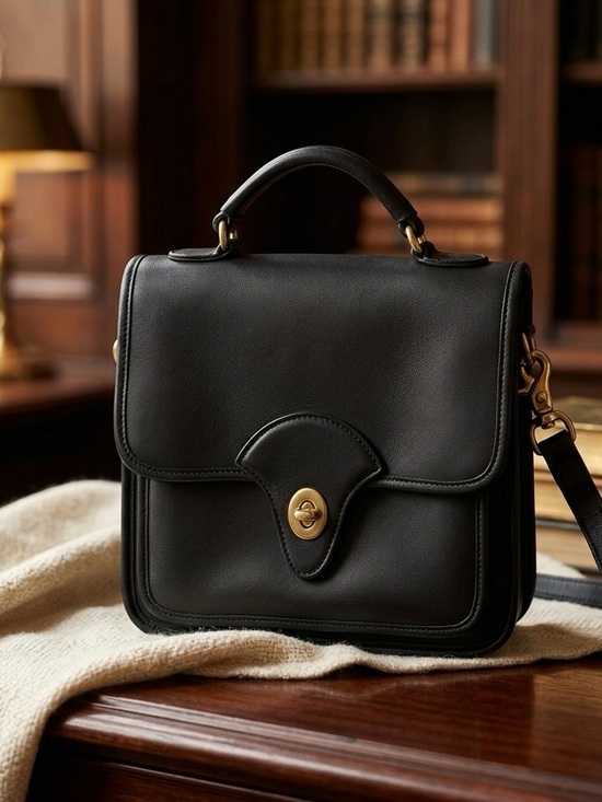 Kirkland Signature Handbags - VTG Kirkland Signature Black Leather Crossbody Station Bag Flap Top Handle